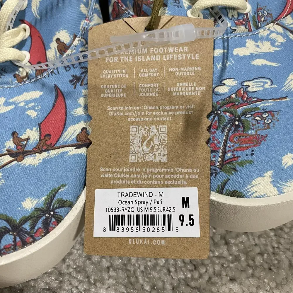 OluKai Shoes Mens Size 9.5 Blue Kahala Tradewind Canvas Sneakers 10533-RYZQ
